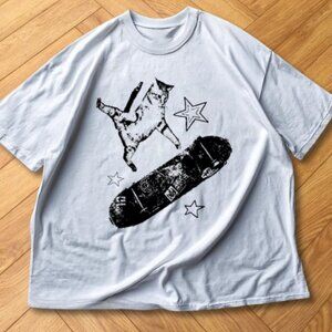Funny Cat Skateboard Y2K Graphic Tee Cute T-Shirt